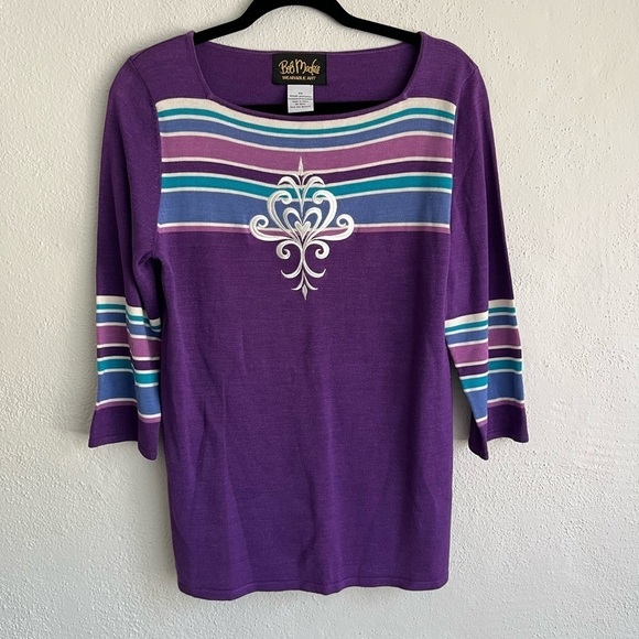 Bob Mockie Woman Purple 70% Silk/ Cotton Boho Oversized Sweater, Size XS - Picture 1 of 8